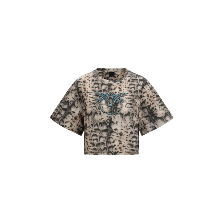 Pinko Terni Crop Snake Print T-shirt With Embellishments