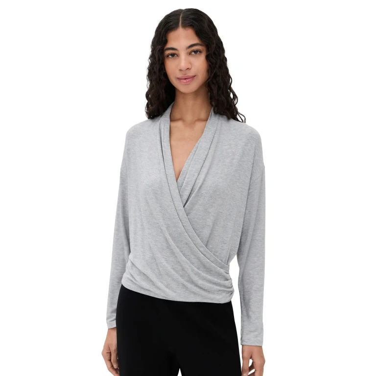 Vince Relaxed Long Sleeve Fixed Wrap Top H Pale Grey M