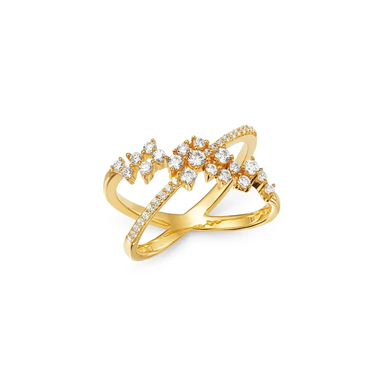Diamond Crossover Cluster Ring in 14K Yellow Gold, 0.45 tcw