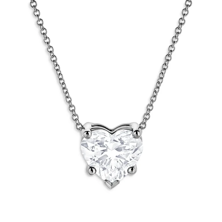 Certified Lab Grown Diamond Heart Pendant Necklace in 18K White Gold, 2.0 tcw