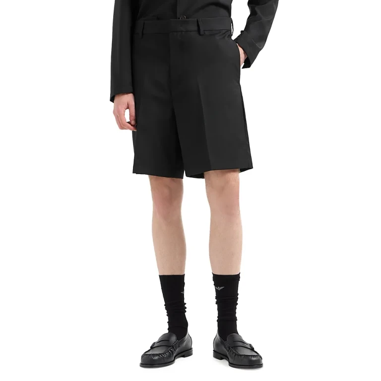 Emporio Armani Regular Fit Poplin Wool Bermuda Shorts