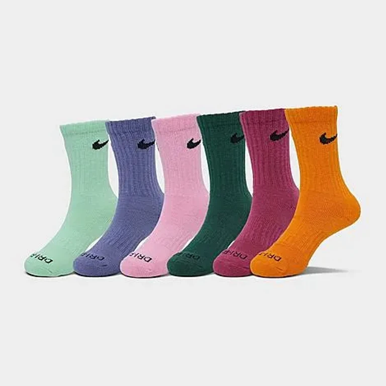 Nike Little Kids Dri-Fit Crew Socks (6-Pack) in Sweet Beet Size: 5-7