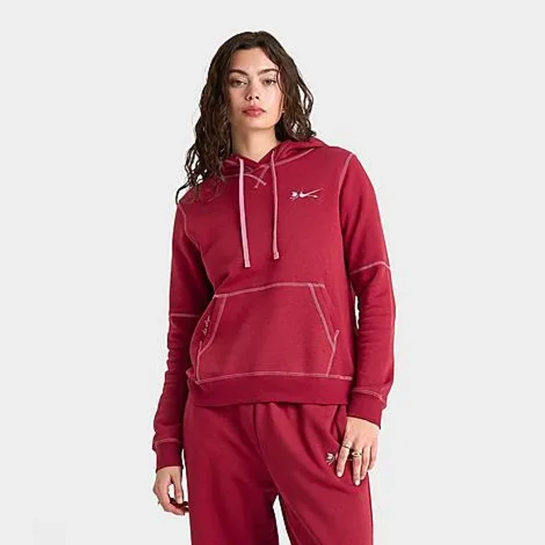 Nike Women's Sportswear Club Fleece Hoodie in Team Crimson/Peony Size: XS