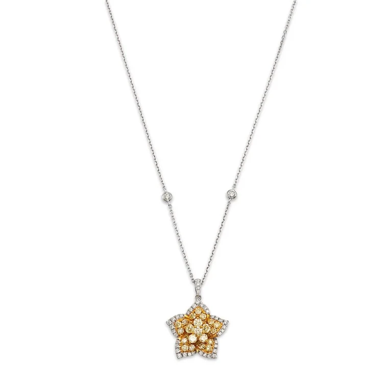 White & Yellow Diamond Star Pendant Necklace in 14K White & Yellow Gold, 1.34 tcw