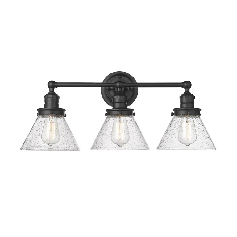 Matte Black Three Light Vanity from the Eyden Collection
