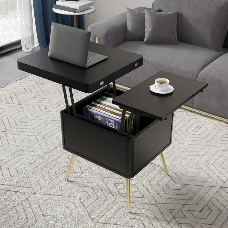 Modern Lift Top Gray Coffee Table with Storage MDF Top & Carbon Steel Base Extendable