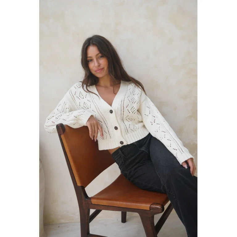 Diana Pointelle Cardigan in Oat Milk