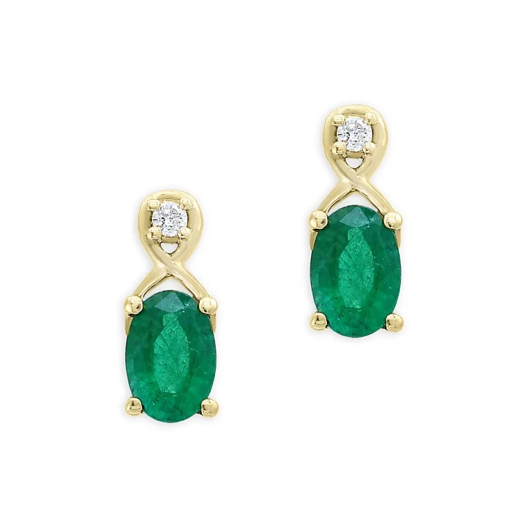 Emerald and Diamond Drop Earrings in 14K Yellow Gold