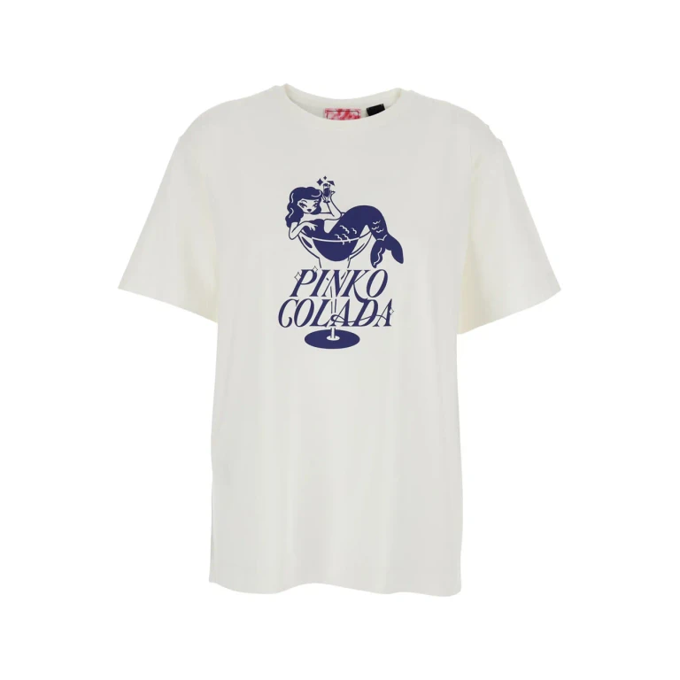 Pinko White T-shirt With Logo Print On The Front In Cotton For Women