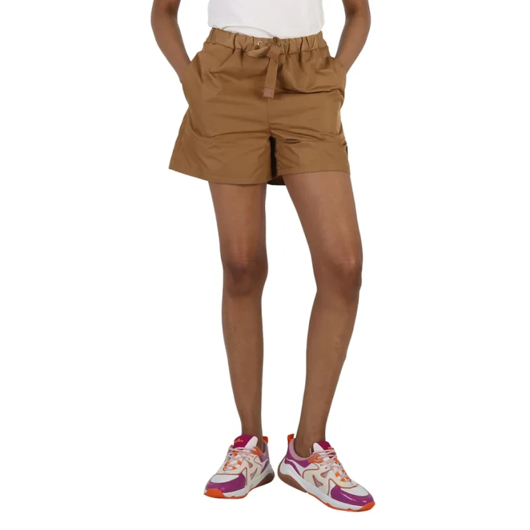 Moncler Ladies Tan Gabardine High-Waisted Drawstring Shorts