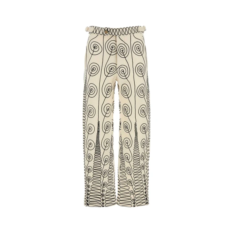 Bode Embroidered Wool Quillwork Pant Creamblack Exterior: Pantaloni - Men