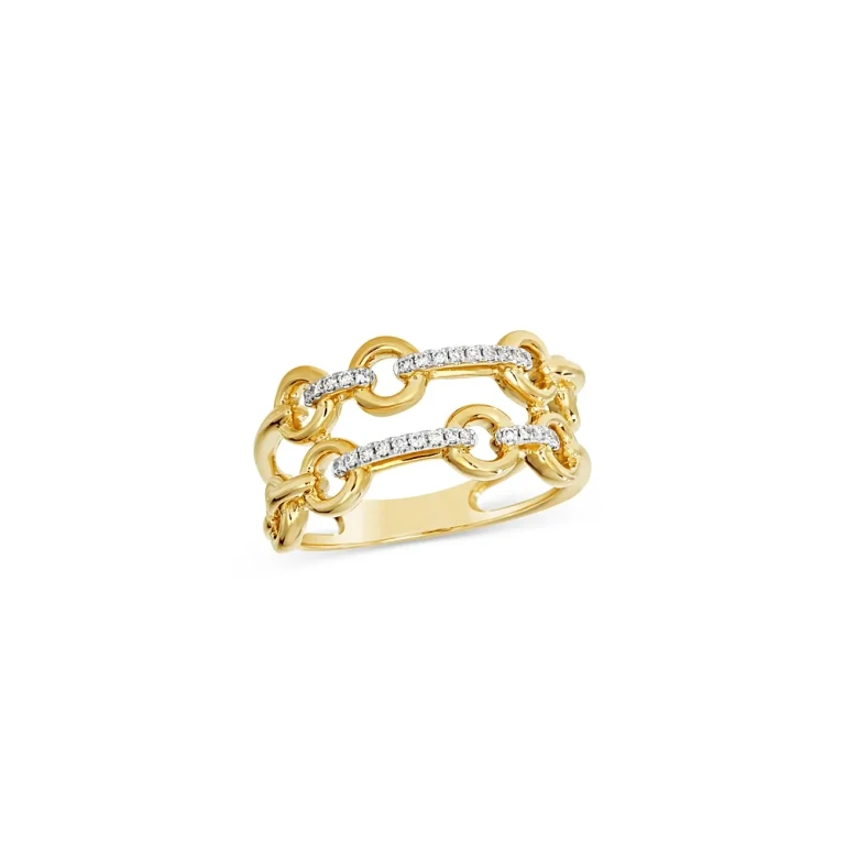Diamond Chain Link Double Row Ring in 14K Yellow Gold, 0.10 tcw
