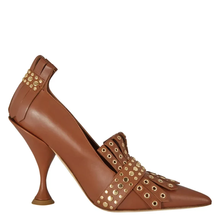 Burberry Brown Studded Kiltie Fringe Leather Point Toe Pumps