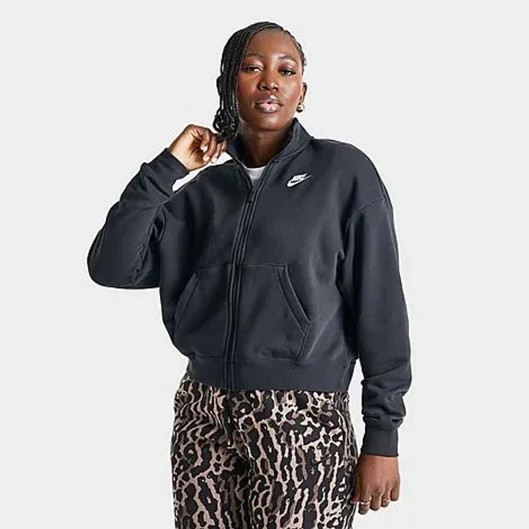 Nike Women's Sportswear Club Fleece Loose Track Jacket in Black/White Size: 2XL