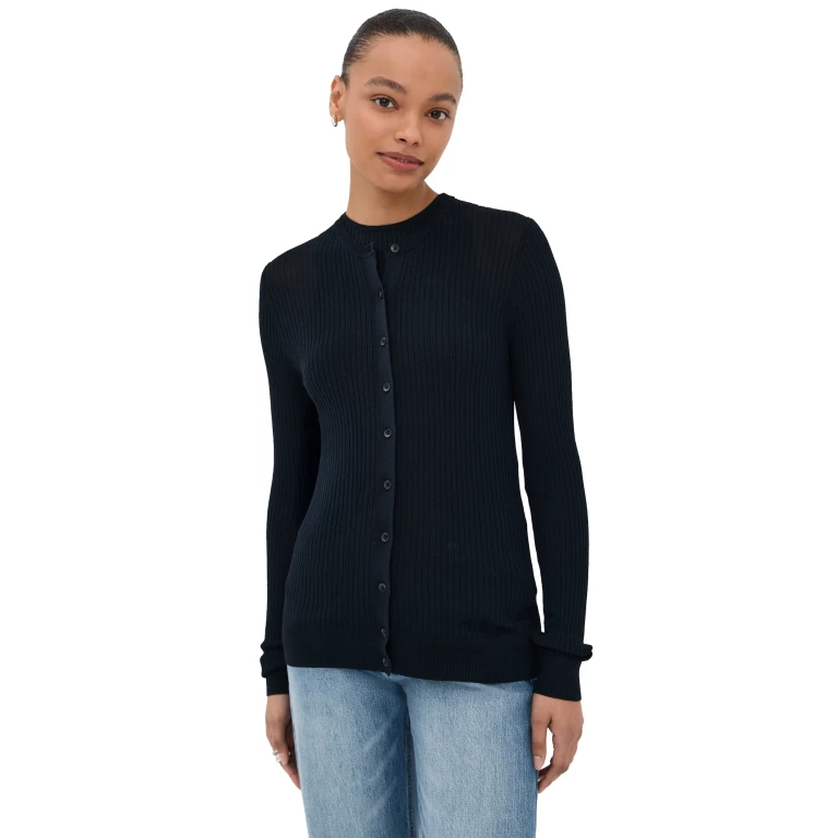 Tibi Ribbed Slim Cardigan Navy XXS