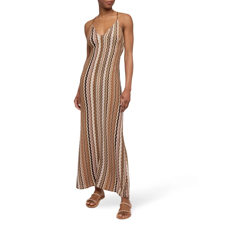 Mc2 Saint Barth Eydis Raschel Knit Chevron Slip Dress Brown - Women