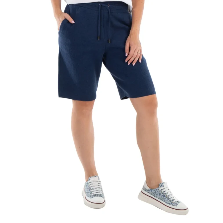 Burberry Ladies Ink Blue Joanie Drawstring Cashmere Shorts