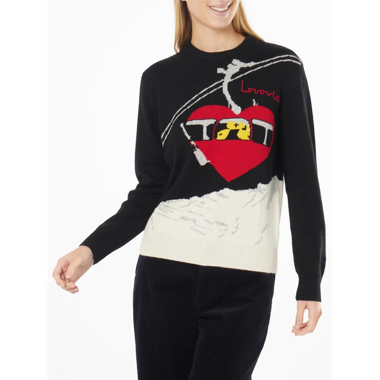 MC2 Saint Barth Woman Crewneck Black Sweater With Lovovia Embroidery