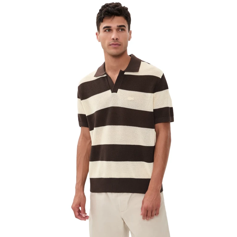 Lacoste Striped Knit Polo Naturel Clair/Buffalo XXL