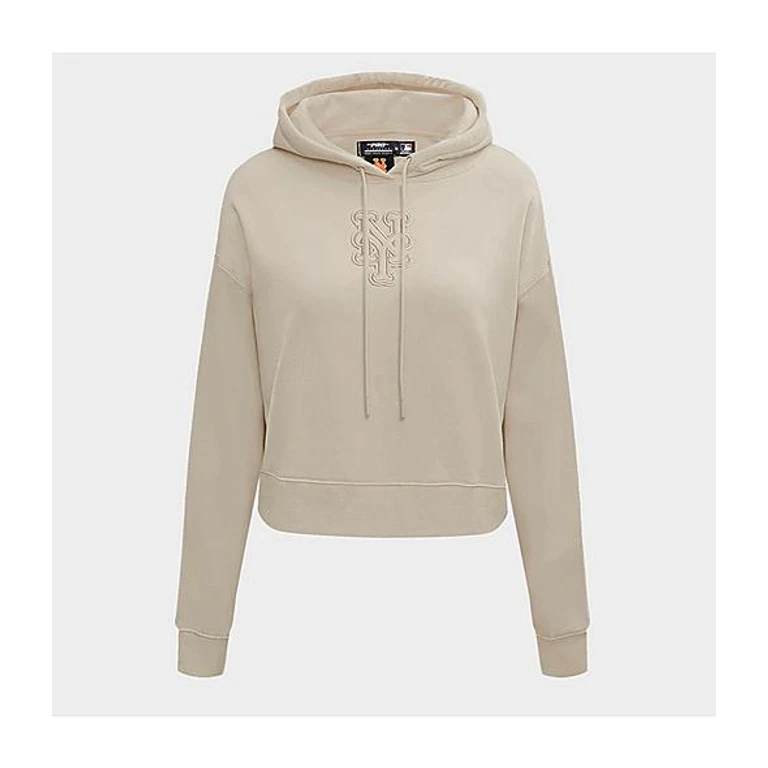 Pro Standard Women's New York Mets MLB Neutral Fleece Cropped Pullover Hoodie in Taupe Size: XS