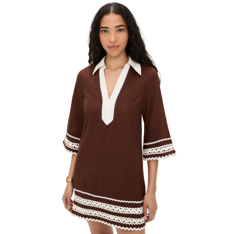 English Factory Color Block Shirt Mini Dress Brown M