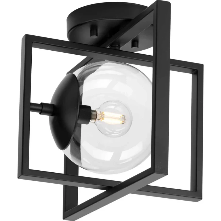 Matte Black One Light Semi-Flush Mount from the Atwell Collection