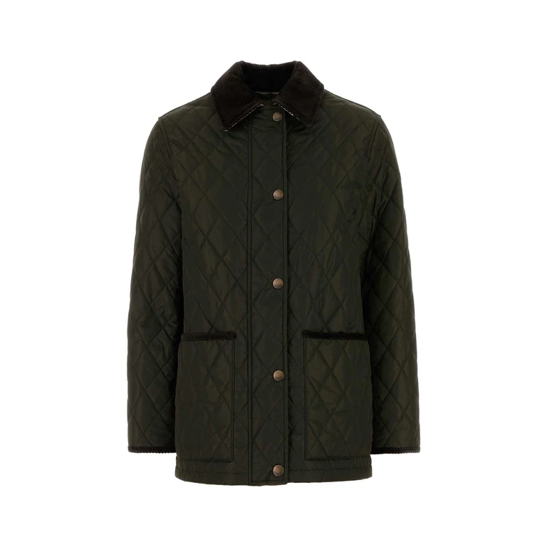 Burberry Army Green Nylon Jacket Shalebrushipcheck Giubbini - Women