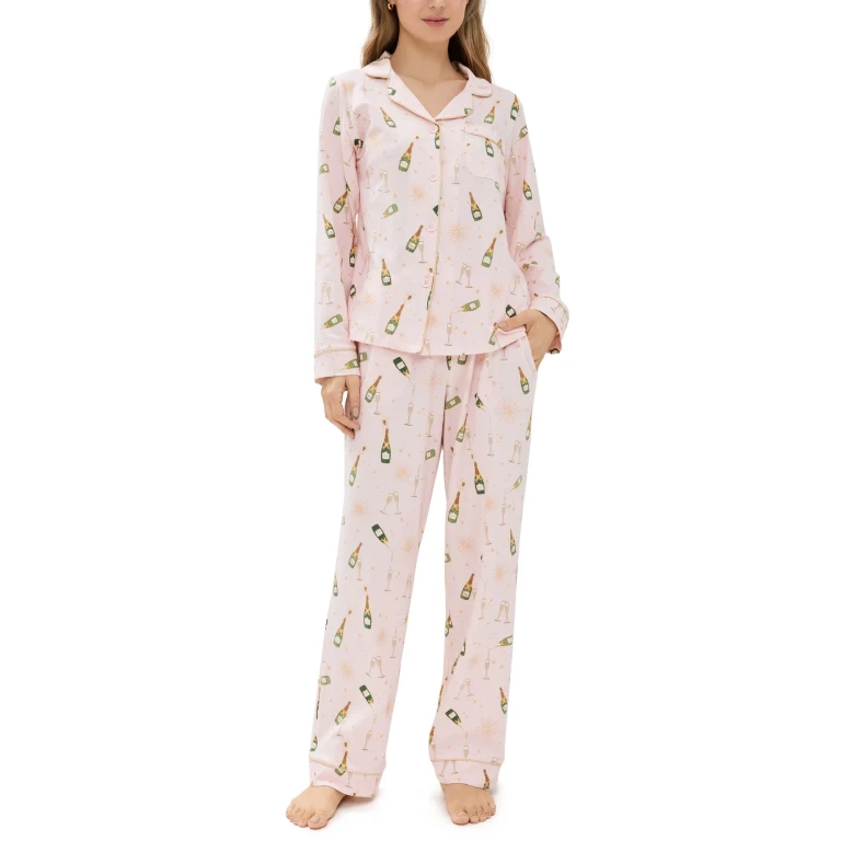BedHead PJs Cotton Knit Long Sleeve Long Pajama Set Pop Fizz Clink S