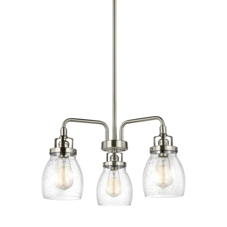 Brushed Nickel Three Light Chandelier from the Belton Collection