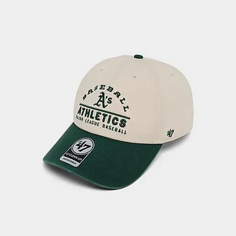 Women's '47 Athletics MLB Windham Clean Up Strapback Hat in Natural/Dark Green