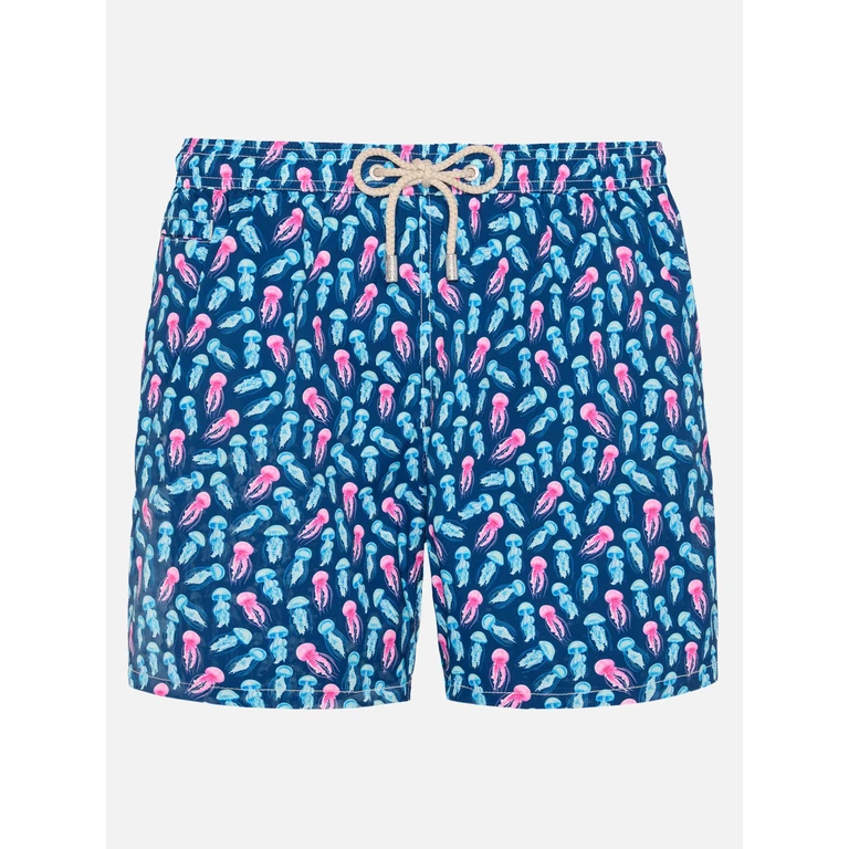 Mc2 Saint Barth Comfort Light Swim Shorts With Jellyfish Print Blue Swimshort - Men