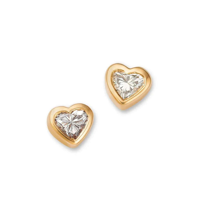 14K Yellow Gold Lab Grown Diamond Heart Bezel Stud Earrings