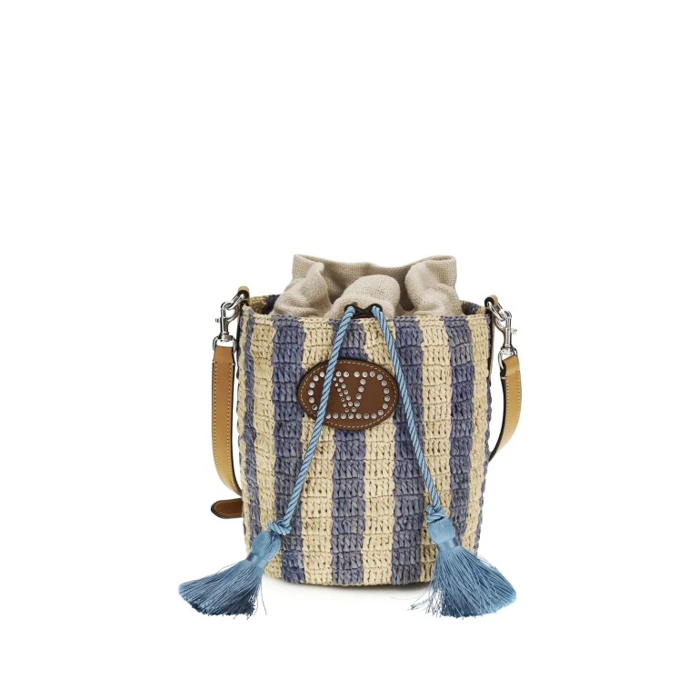 Valentino Garavani Striped Raffia Bucket Bag