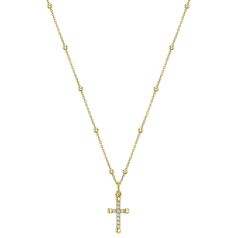 14K Yellow Gold Diamond Cross Necklace, 18