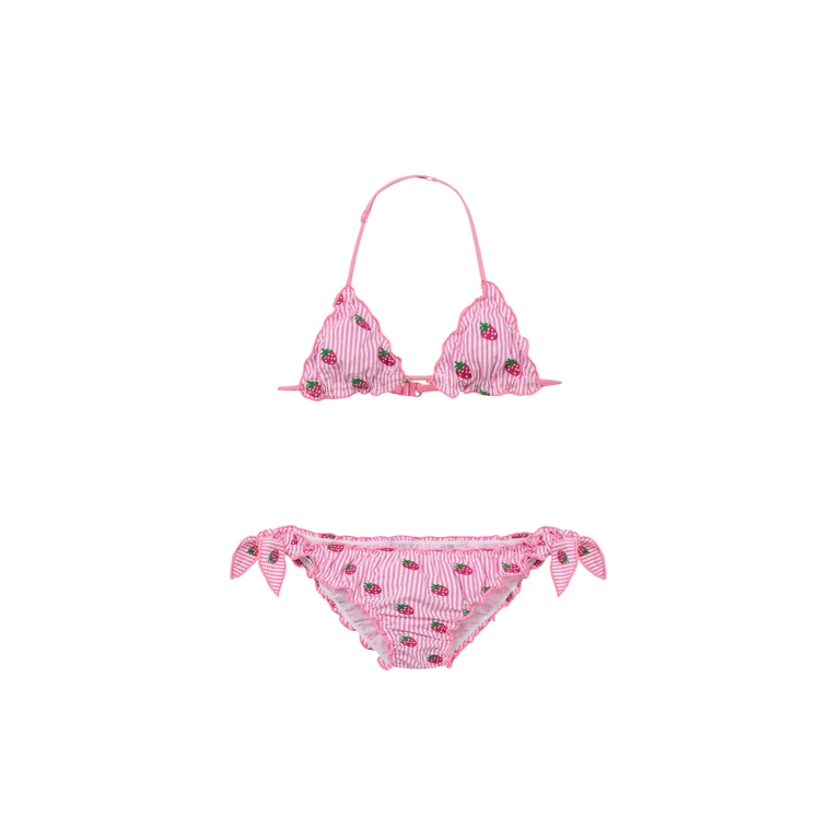 Mc2 Saint Barth Cris Classic Seersucker Triangle Bikini With Striped Print And Embroidery Pink