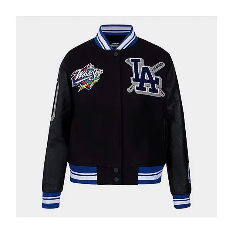 New Era Women's Pro Standard Los Angeles Dodgers MLB Mashup Rib Wool Varsity Jacket in Black/Dodger Blue Size: XS
