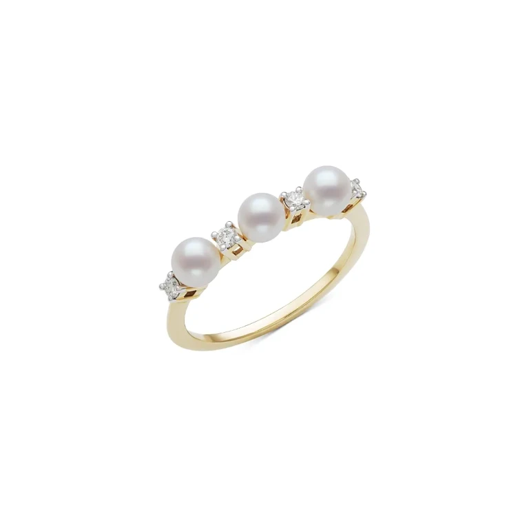 Cultured Freshwater & Diamond Triple Ring in 14K Yellow Gold