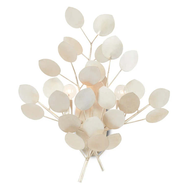 Contemporary Silver Leaf Two Light Wall Sconce from the Lunaria Collection