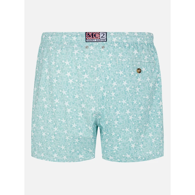 Mc2 Saint Barth Comfort Light Swim Shorts With Tropical Shell Print Green Swimshort - Men