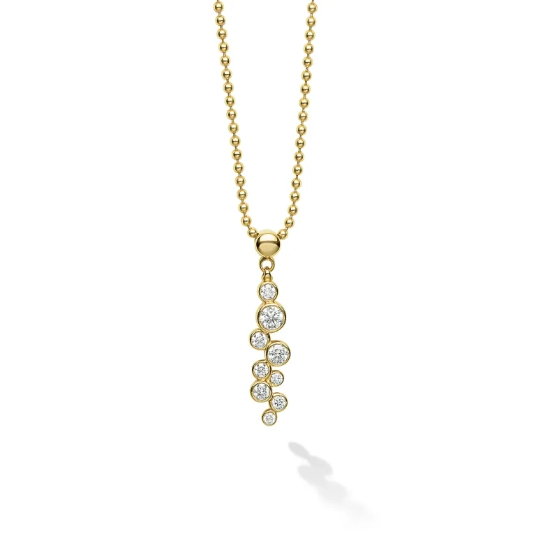 Lagos 18K Yellow Gold Fizz Diamond Bezel Linear Cluster Pendant Necklace, 16-18
