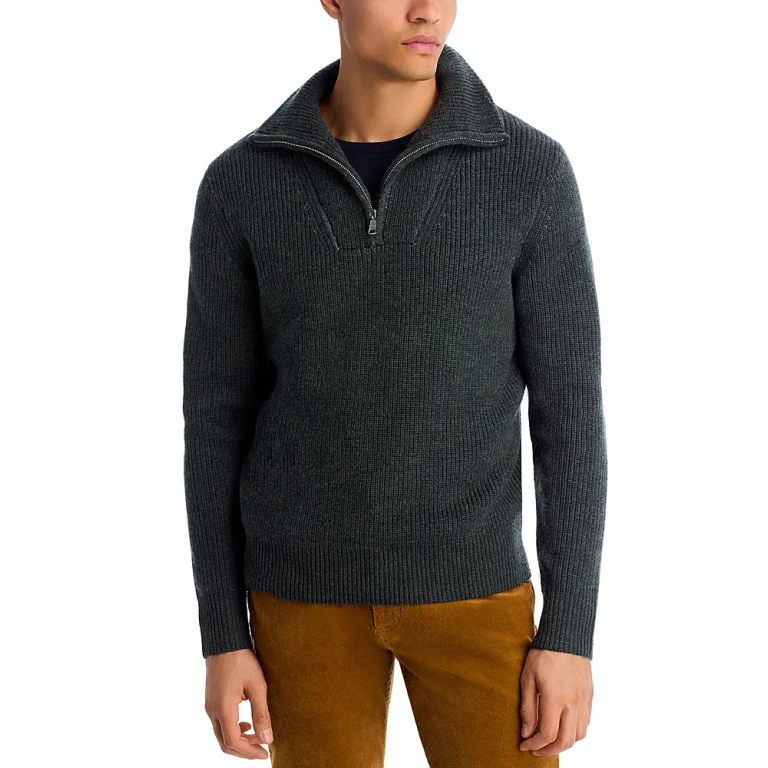 Merino Wool Ribbed Quarter Zip Sweater - Exclusive