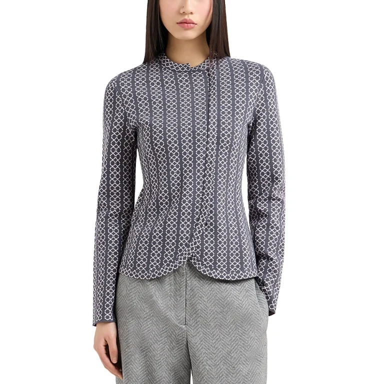 Emporio Armani Geo Pattern Jacquard Jersey Knit Collarless Jacket