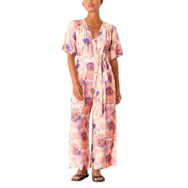 Whistles Petite Floral Button Front Jumpsuit