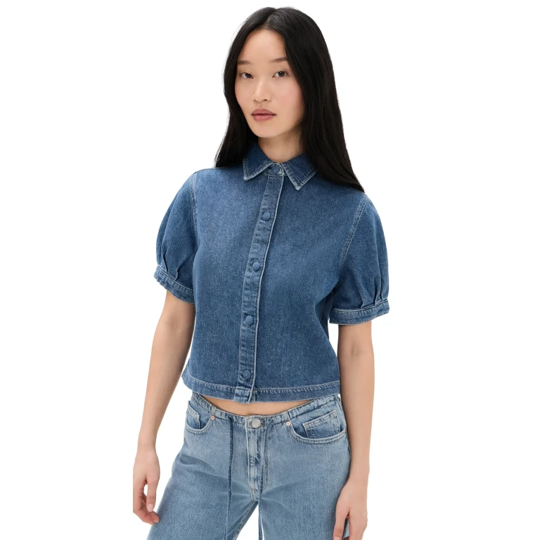 DL1961 Puff Sleeve Montauk Linen Shirt Black Linen XS