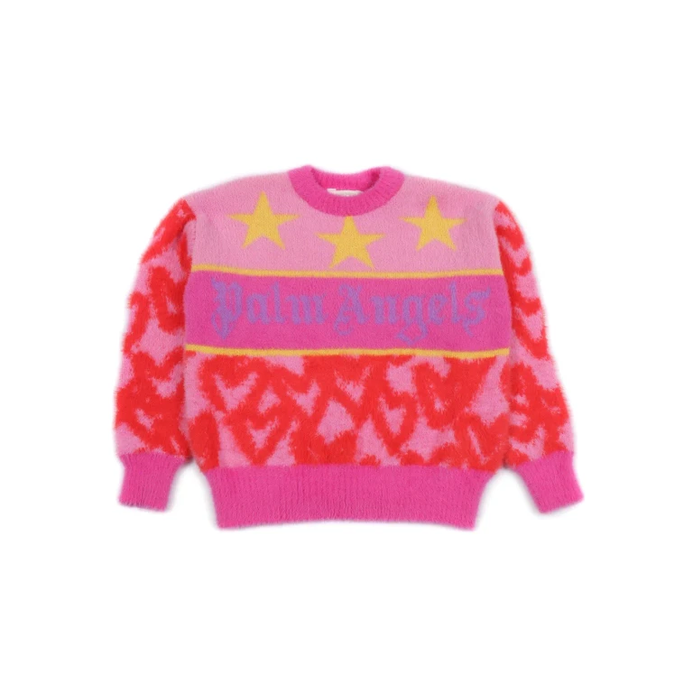 Palm Angels Pa Spray Hearts Knit Crew Rose Pink - L