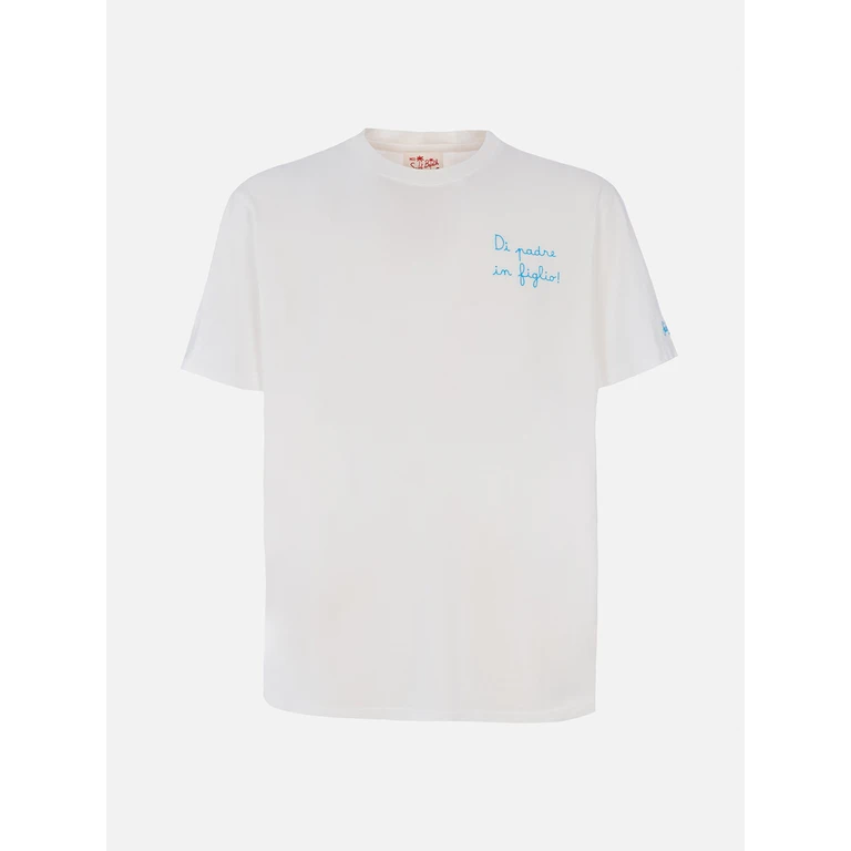 Mc2 Saint Barth Cotton T-Shirt With Di Padre Figlio Embroidery Ss Lazio Special Edition White - Men