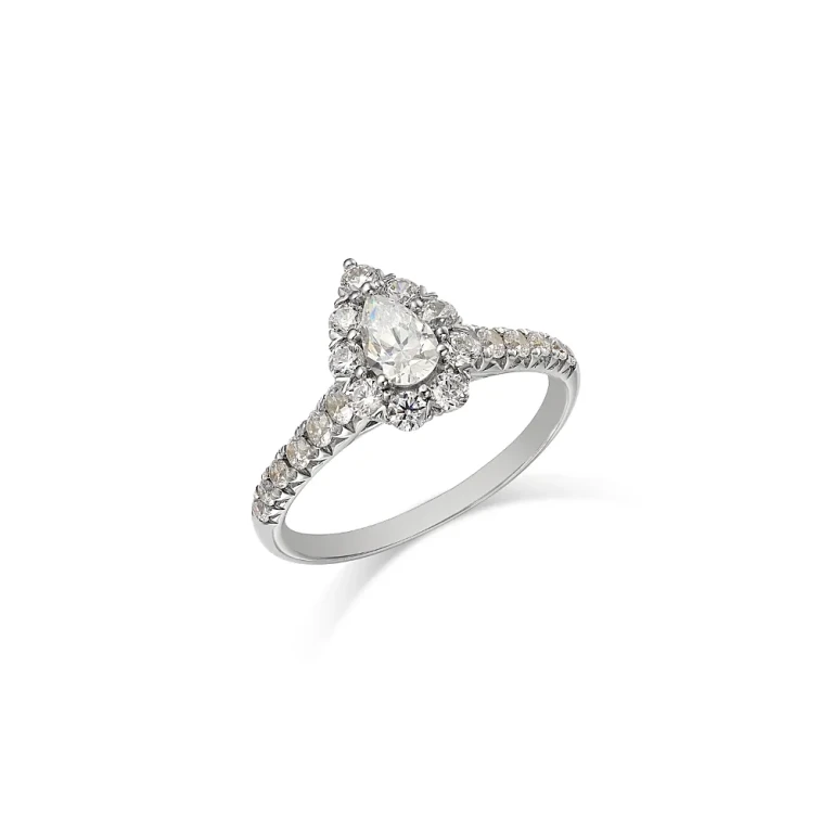 Diamond Pear Shaped Halo Ring in 14K White Gold, 1.0 tcw