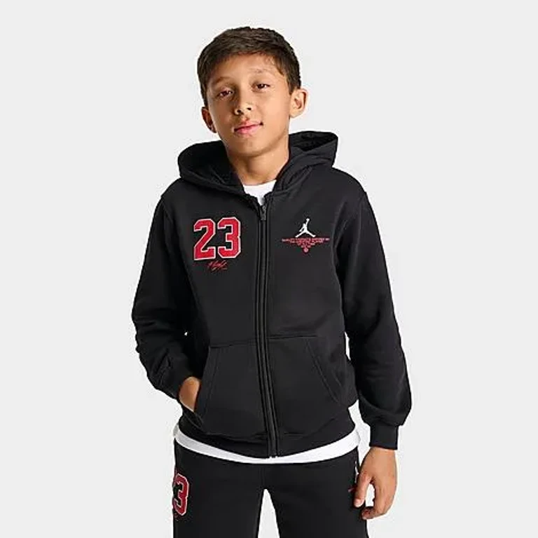 Jordan Big Kids Flight Arch Logo Fleece Pullover Hoodie in Black Size: Small