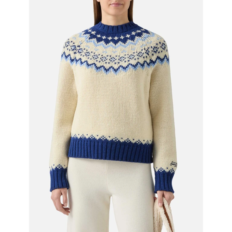 Mc2 Saint Barth Kyla Wool Sweater With Fair-Isle Jacquard And Apres Ski Lover Embroidery White - Women
