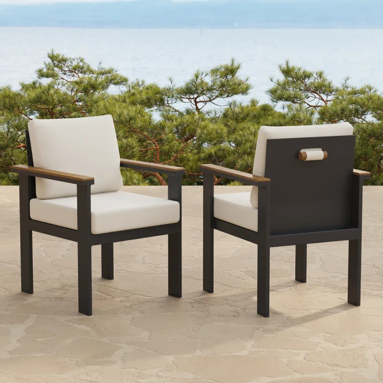 Tevara 2 PCS Teak & Aluminum Outdoor Dining Chair Modern Yard & Patio Furniture in Grey Cushion & Pillow Included